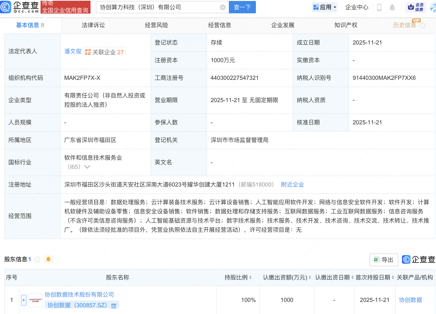 協(xié)創(chuàng)數(shù)據(jù)新設(shè)算力科技公司，布局AI與深圳網(wǎng)絡(luò)安全軟件開發(fā)新賽道
